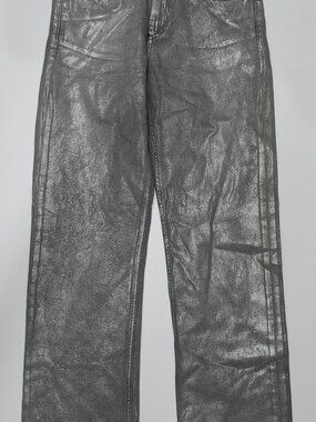 Zara Women’s Grey/Silver Painted Wide Leg Jeans Size 4